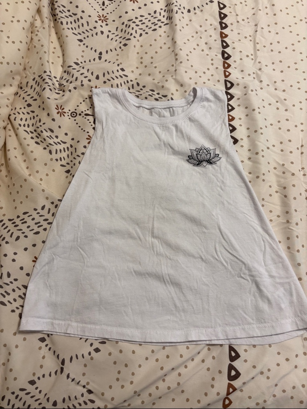 Miken White Muscle Tank with Small Black Lotus Graphic